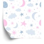 Behang Voor Kinderen - Sterren, Wolken En Manen In Scandinavische Stijl