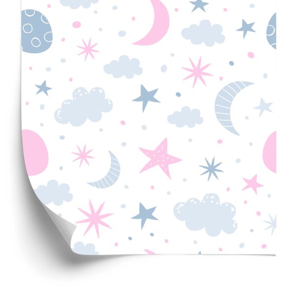 Behang Voor Kinderen - Sterren, Wolken En Manen In Scandinavische Stijl