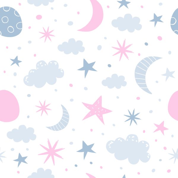 Behang Voor Kinderen - Sterren, Wolken En Manen In Scandinavische Stijl - Afbeelding 2