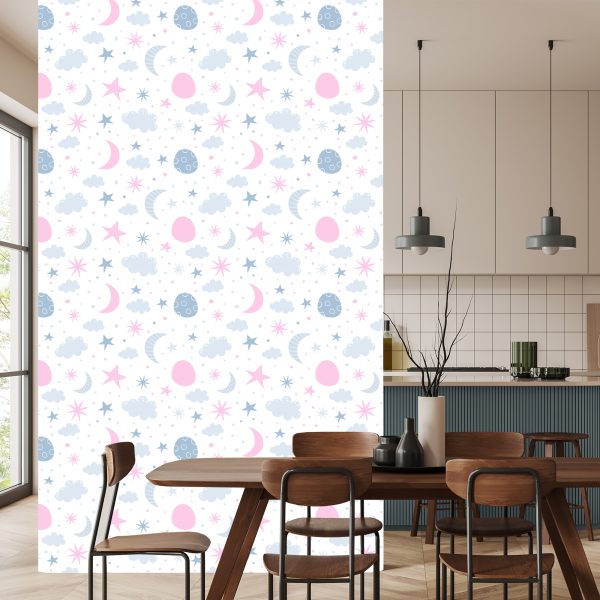 Behang Voor Kinderen - Sterren, Wolken En Manen In Scandinavische Stijl - Afbeelding 4