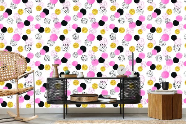 Behang Zwart, Roze En Gele Stippen - Afbeelding 5