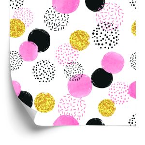 Behang Zwart, Roze En Gele Stippen