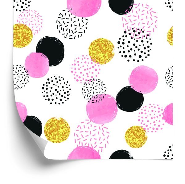 Behang Zwart, Roze En Gele Stippen