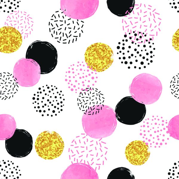 Behang Zwart, Roze En Gele Stippen - Afbeelding 2