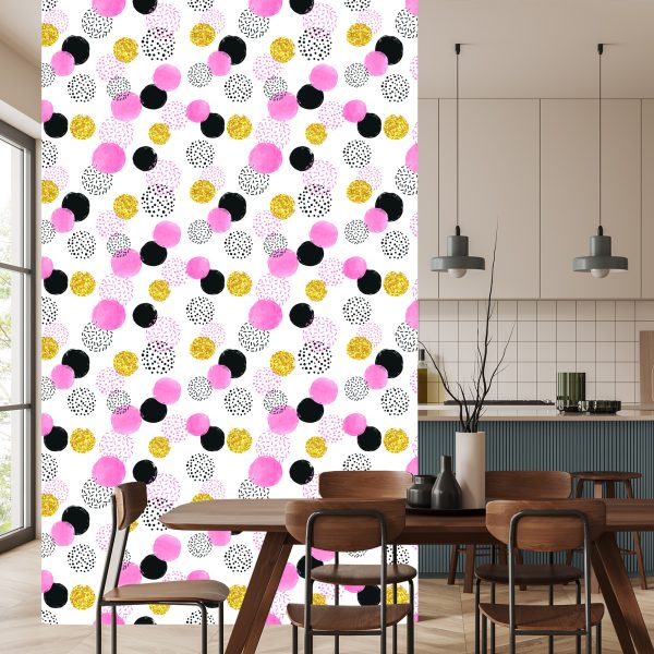 Behang Zwart, Roze En Gele Stippen - Afbeelding 4