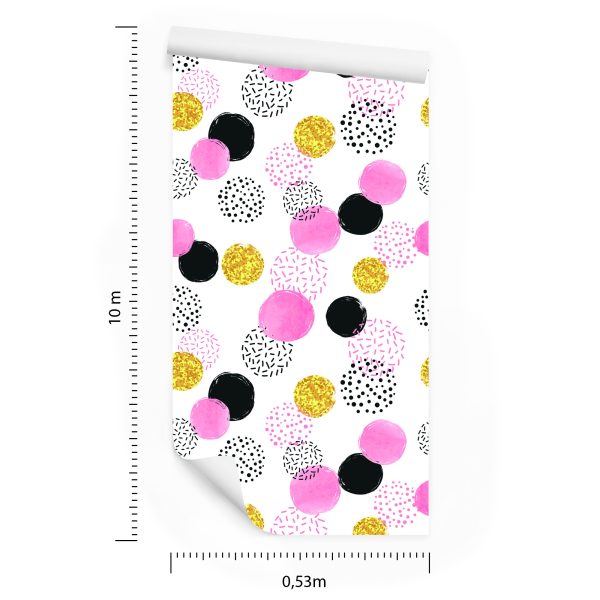 Behang Zwart, Roze En Gele Stippen - Afbeelding 8