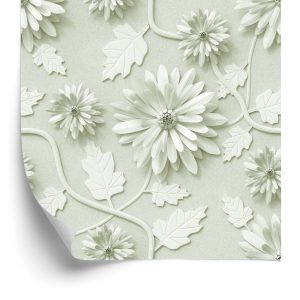 Behang Driedimensionale Chrysanten Met Bladeren