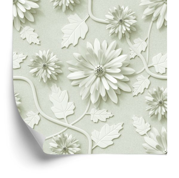 Behang Driedimensionale Chrysanten Met Bladeren