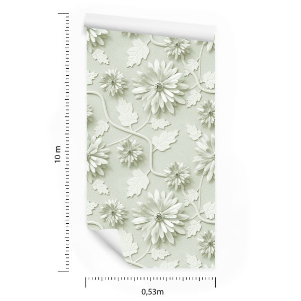 Behang Driedimensionale Chrysanten Met Bladeren - Afbeelding 8