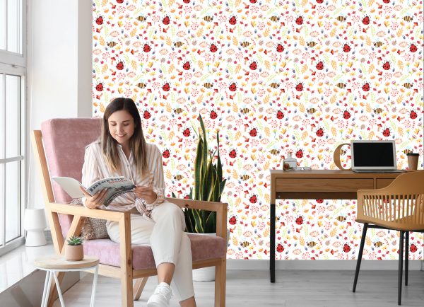 Behang Voor Kinderen - Bijen, Vlinders, Lieveheersbeestjes En Herfstplanten - Afbeelding 7