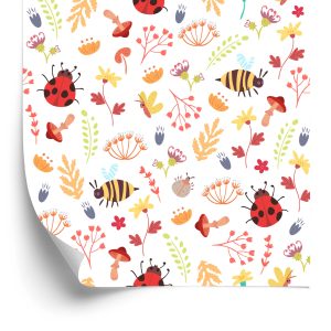 Behang Voor Kinderen - Bijen, Vlinders, Lieveheersbeestjes En Herfstplanten