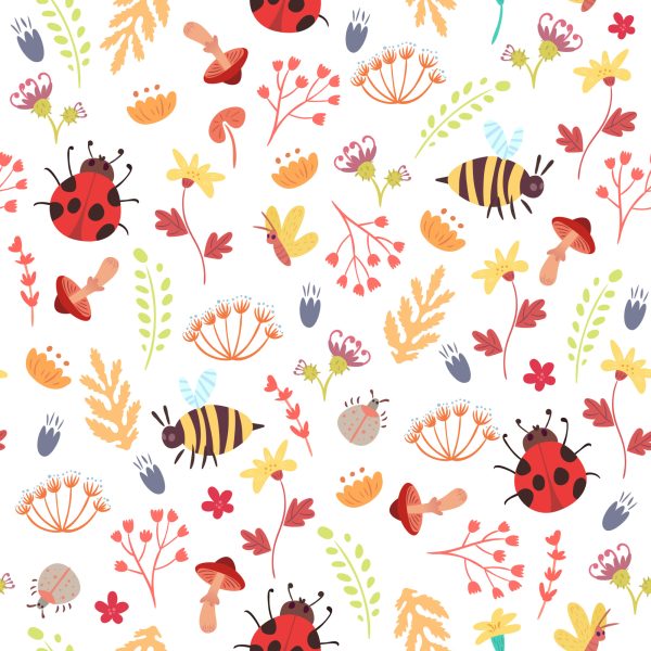Behang Voor Kinderen - Bijen, Vlinders, Lieveheersbeestjes En Herfstplanten - Afbeelding 2