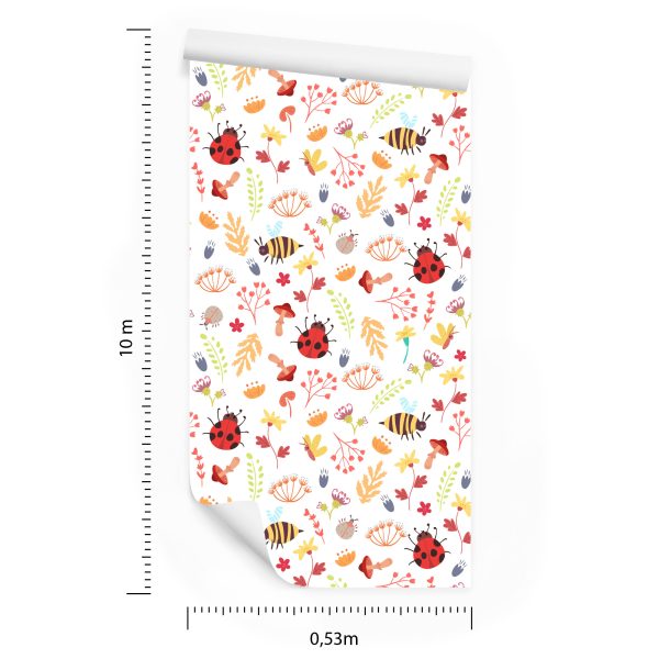 Behang Voor Kinderen - Bijen, Vlinders, Lieveheersbeestjes En Herfstplanten - Afbeelding 8