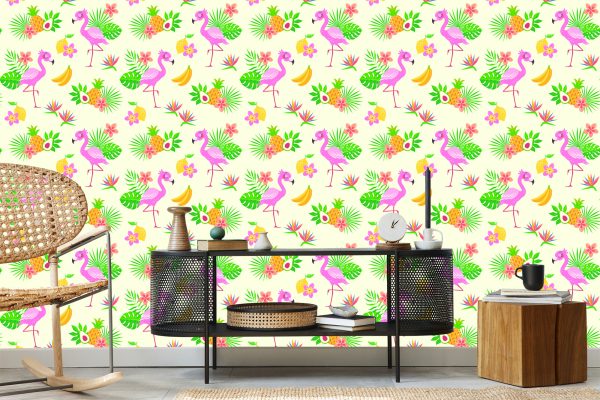 Behang Voor Kinderen - Flamingo's En Exotische Planten - Afbeelding 5