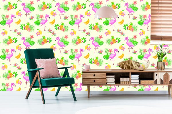 Behang Voor Kinderen - Flamingo's En Exotische Planten - Afbeelding 6
