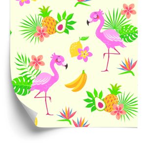 Behang Voor Kinderen - Flamingo's En Exotische Planten