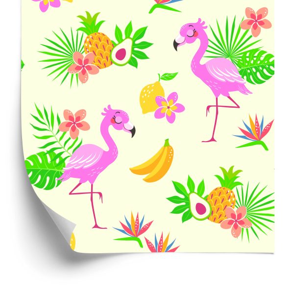 Behang Voor Kinderen - Flamingo's En Exotische Planten