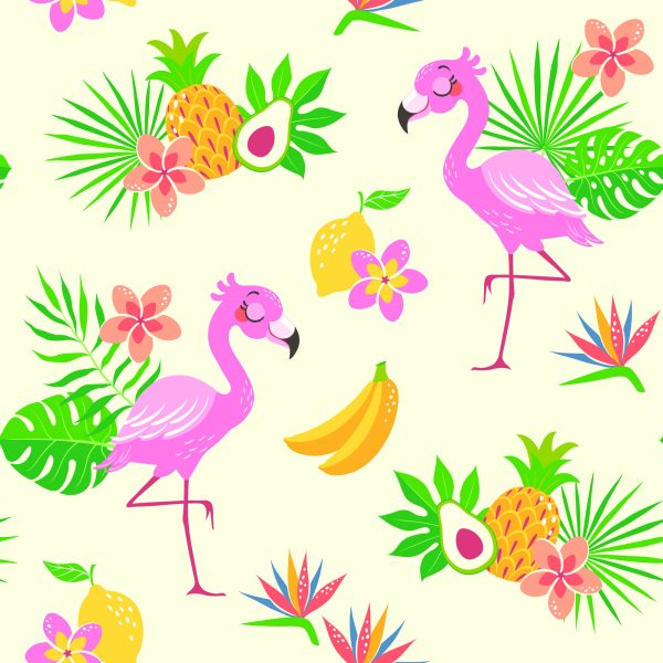Behang Voor Kinderen - Flamingo's En Exotische Planten - Afbeelding 2