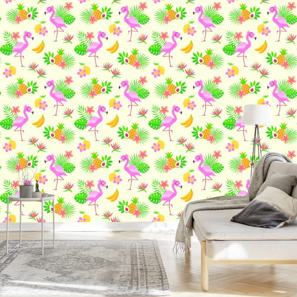 Behang Voor Kinderen - Flamingo's En Exotische Planten - Afbeelding 3