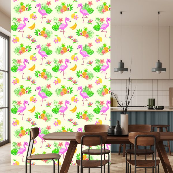 Behang Voor Kinderen - Flamingo's En Exotische Planten - Afbeelding 4