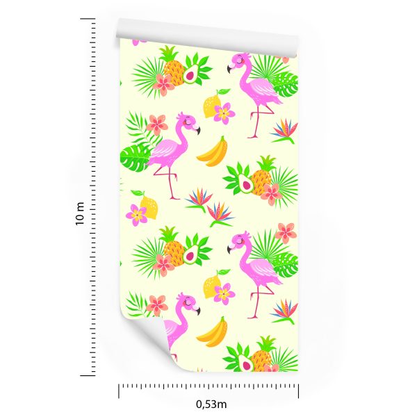 Behang Voor Kinderen - Flamingo's En Exotische Planten - Afbeelding 8