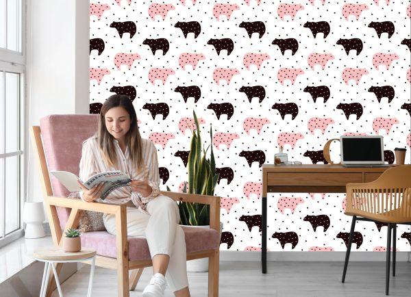 Behang Voor Kinderen - Zwarte En Roze Teddyberen En Sterren - Afbeelding 7