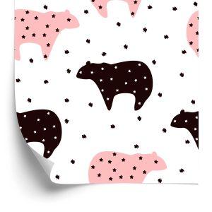 Behang Voor Kinderen - Zwarte En Roze Teddyberen En Sterren