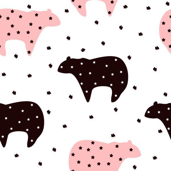 Behang Voor Kinderen - Zwarte En Roze Teddyberen En Sterren - Afbeelding 2