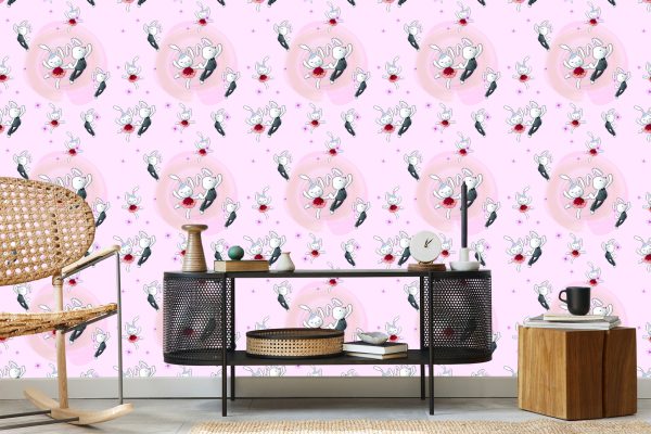 Behang Verliefd Konijntjes Tussen Bloemen - Afbeelding 5