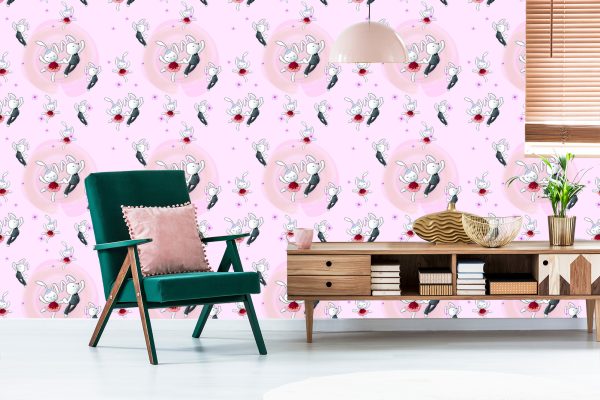 Behang Verliefd Konijntjes Tussen Bloemen - Afbeelding 6