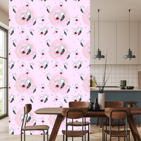 Behang Verliefd Konijntjes Tussen Bloemen - Afbeelding 4