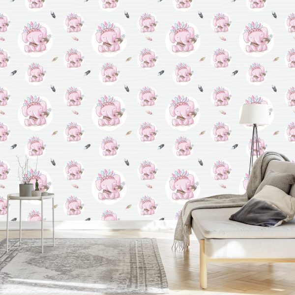 Behang Indische Olifanten En Veren - Afbeelding 3