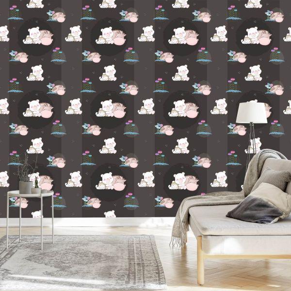Behang Slapende Teddyberen En Reekalfjes - Afbeelding 3