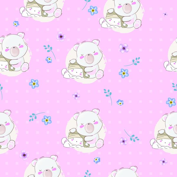Behang Slapende Teddyberen En Kleurrijke Bloemen - Afbeelding 2