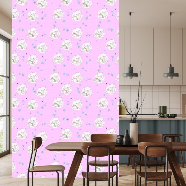Behang Slapende Teddyberen En Kleurrijke Bloemen - Afbeelding 4