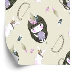 Behang Babymeisjes Met Konijntjes En Veren