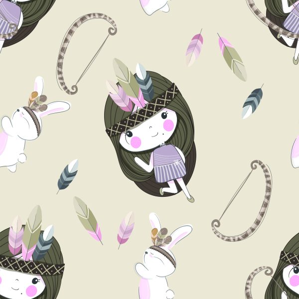 Behang Babymeisjes Met Konijntjes En Veren - Afbeelding 2
