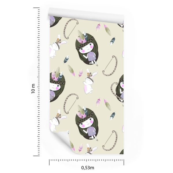 Behang Babymeisjes Met Konijntjes En Veren - Afbeelding 8