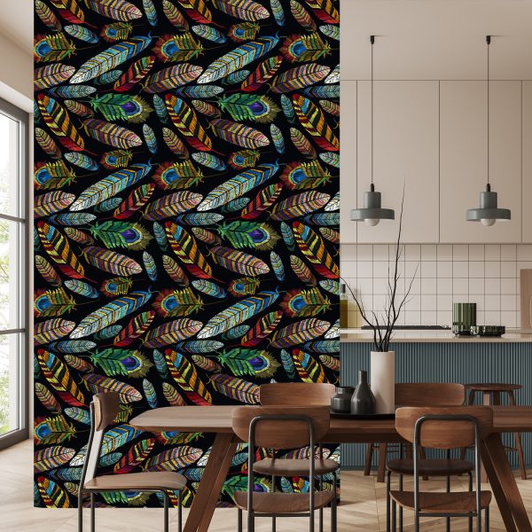 Behang Geborduurde Veren - Afbeelding 4