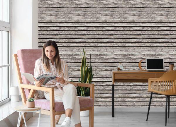 Behang Oude Horizontale Houten Planken - Afbeelding 7