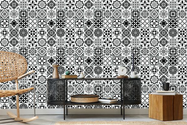 Behang Zwart-Wit Mediterraan Mozaïek - Afbeelding 5