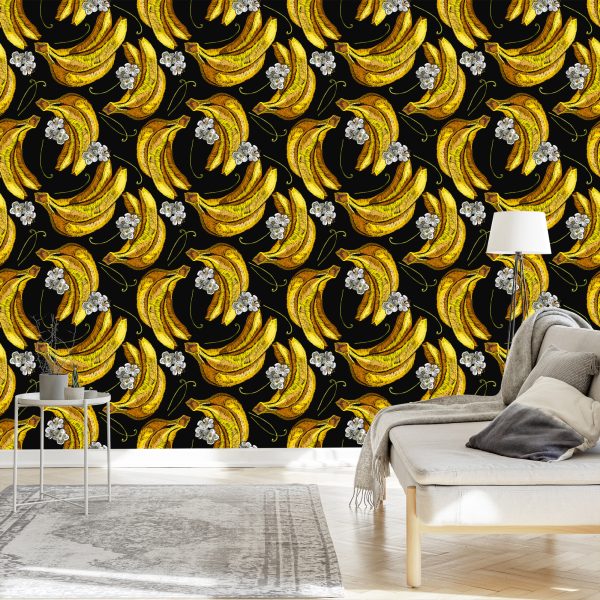 Behang Bananen Met Bloemen - Afbeelding 3