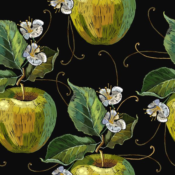 Behang Appels Met Bladeren En Bloemen - Afbeelding 2