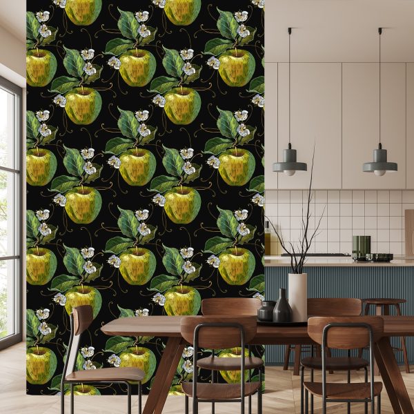 Behang Appels Met Bladeren En Bloemen - Afbeelding 4