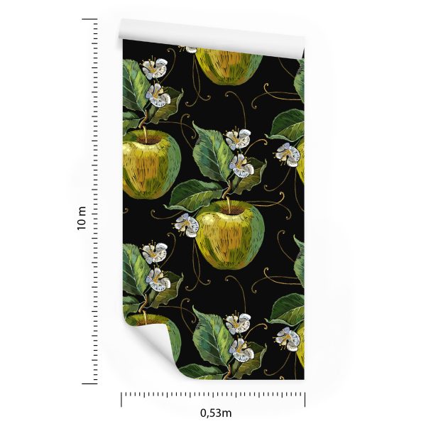 Behang Appels Met Bladeren En Bloemen - Afbeelding 8