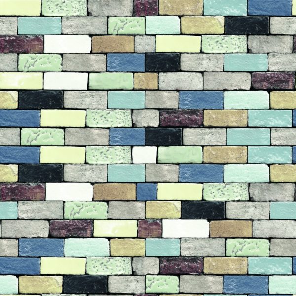 Behang Kleurrijke Bakstenen Muur - Afbeelding 2