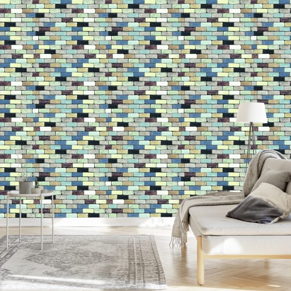 Behang Kleurrijke Bakstenen Muur - Afbeelding 3