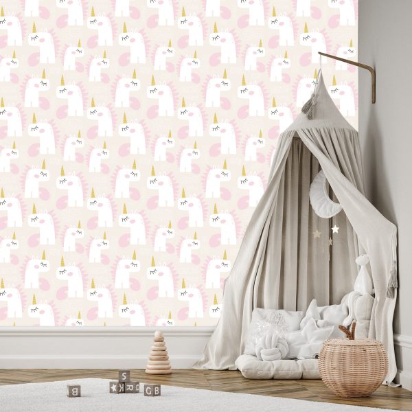 Behang Voor Kinderen - Slapende Eenhoorns - Scandinavische Stijl - Afbeelding 3