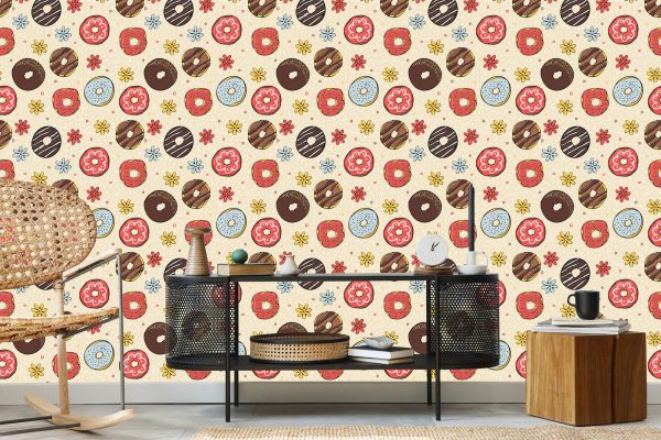 Behang Kleurrijke Donuts Met Bloemen - Afbeelding 5