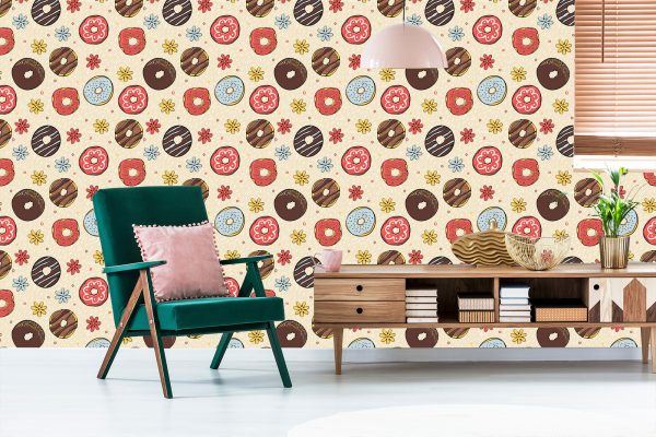 Behang Kleurrijke Donuts Met Bloemen - Afbeelding 6
